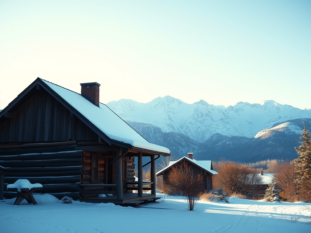 imagen de una casa rural con unas montanas nevadas de 10 Factores Clave para Elegir una Casa Rural en León, perfecta para tus vacaciones.