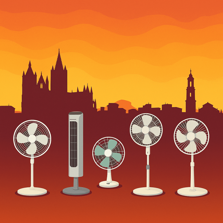 ChatGPT Image 30 jun 2025 13 12 28 Top 5 + 1 ventiladores para verano. Cómo no morir de calor en León este verano.
